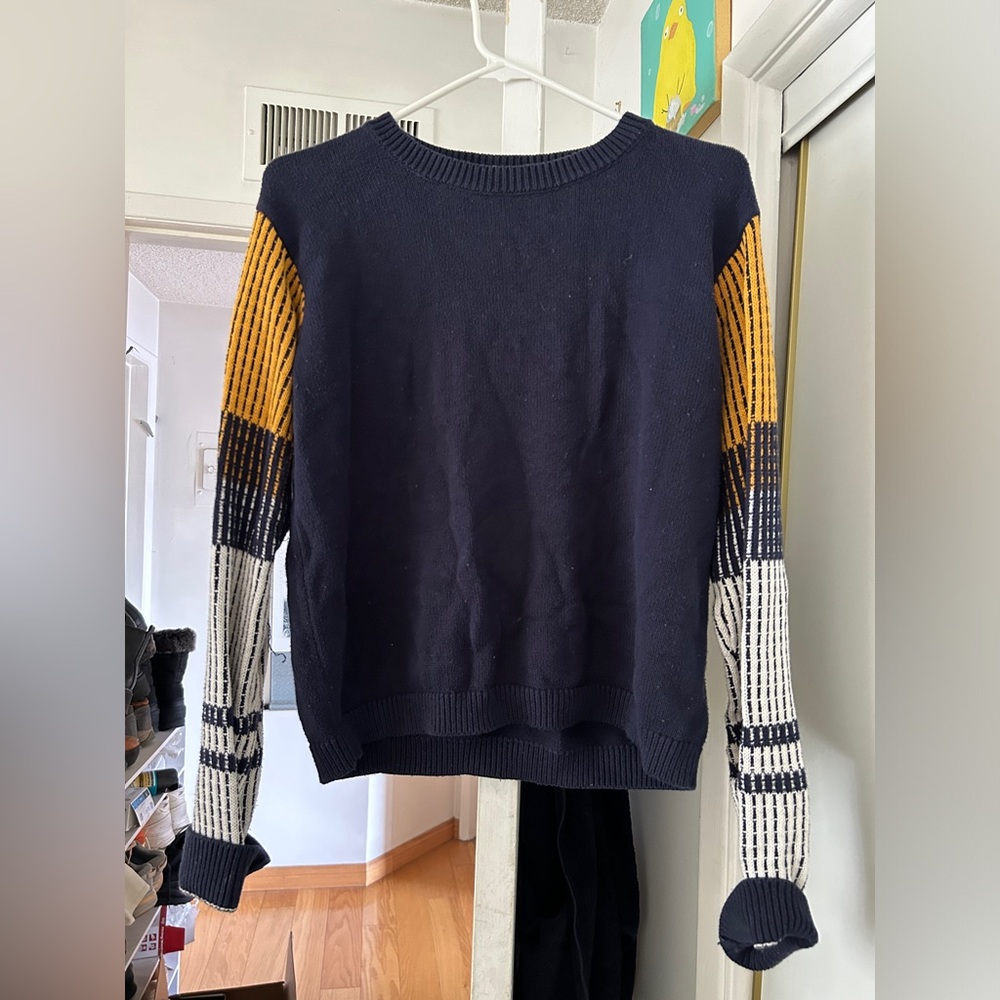Cable Stitch Navy Mustard White Knit Sweater Size M
